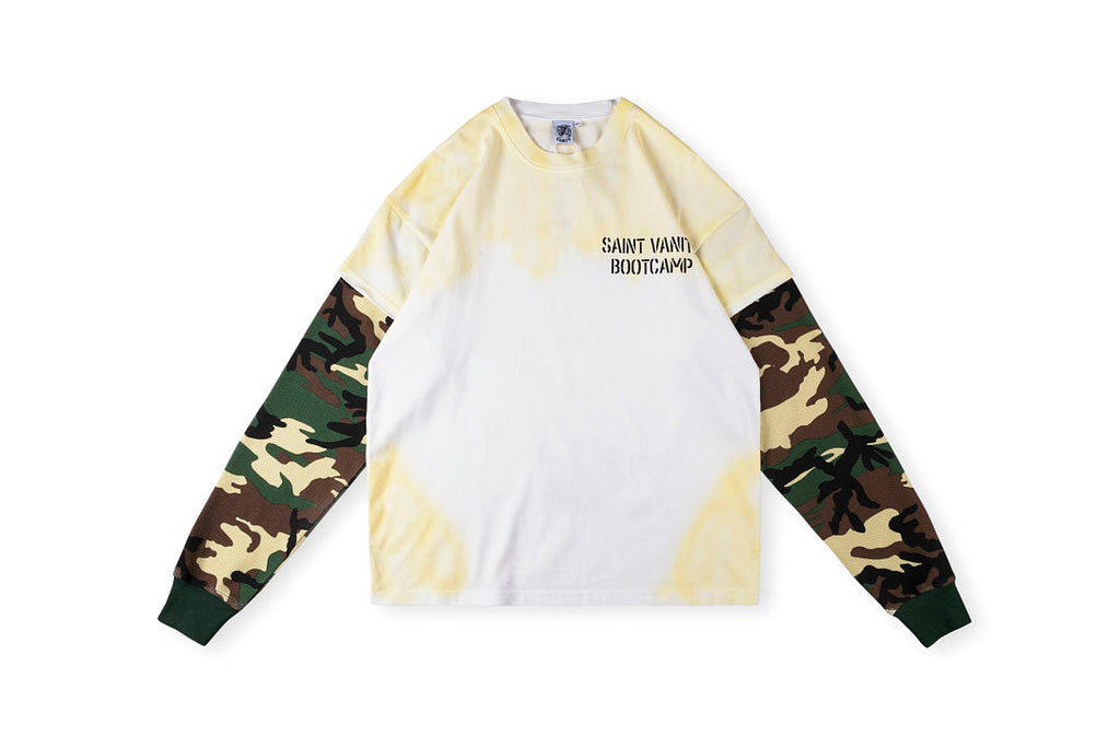 Saint Vanity Camo Sleeve Panel Mock Two-Piece Long Sleeve T-Shirt - Light Gray - product image 1