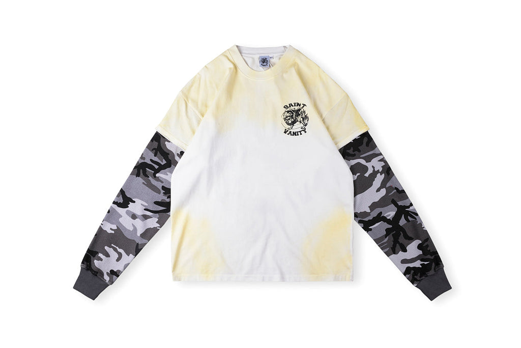 Saint Vanity Camo Sleeve Panel Mock Two-Piece Long Sleeve T-Shirt Style II - Light Gray - product image 1