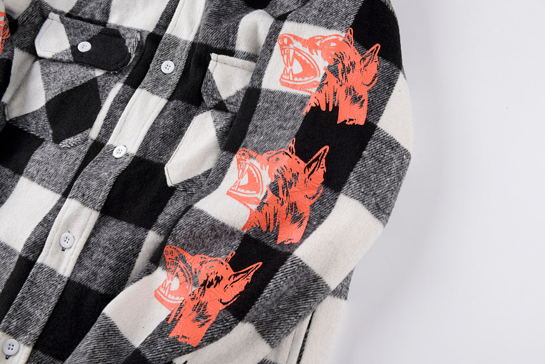Tuff Crowd Bulldog Graphic Black White Plaid Shirt Jacket - product image 10