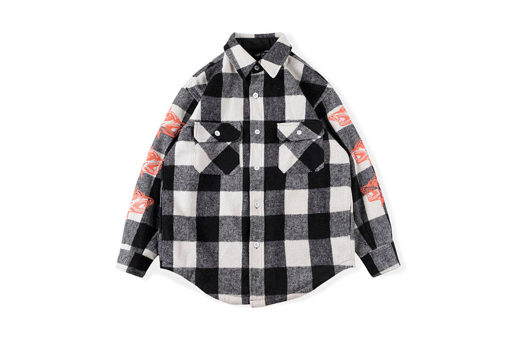 Tuff Crowd Bulldog Graphic Black White Plaid Shirt Jacket - product image 1