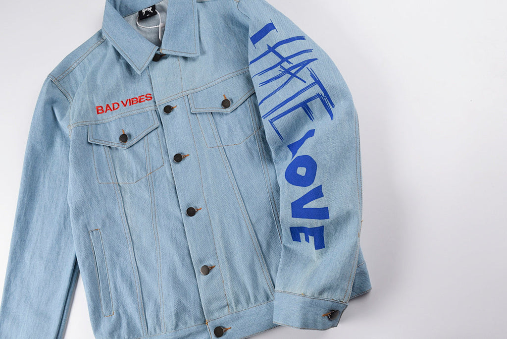 Revenge Bad Vibes Forever Graffiti 3D Embroidered Denim Jacket - Light Blue Denim - product image 8