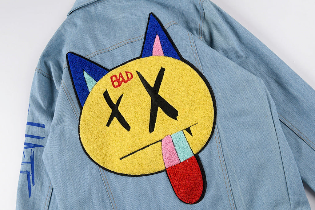 Revenge Bad Vibes Forever Graffiti 3D Embroidered Denim Jacket - Light Blue Denim - product image 12