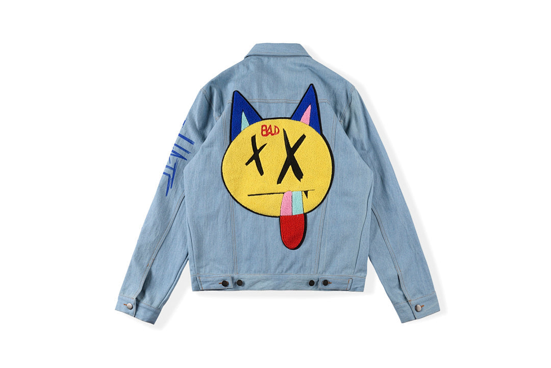 Revenge Bad Vibes Forever Graffiti 3D Embroidered Denim Jacket - Light Blue Denim - product image 2