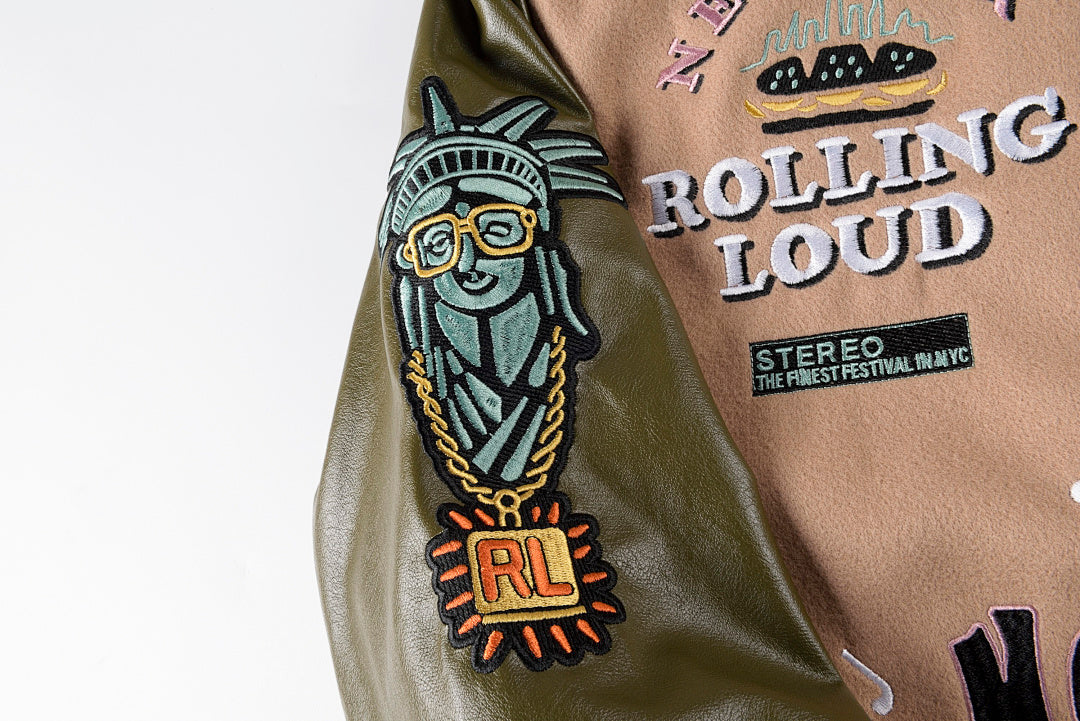 Rolling Lou Cotw Nyc Heavy Embroidered Varsity Jacket - Brown Camo - product image 7
