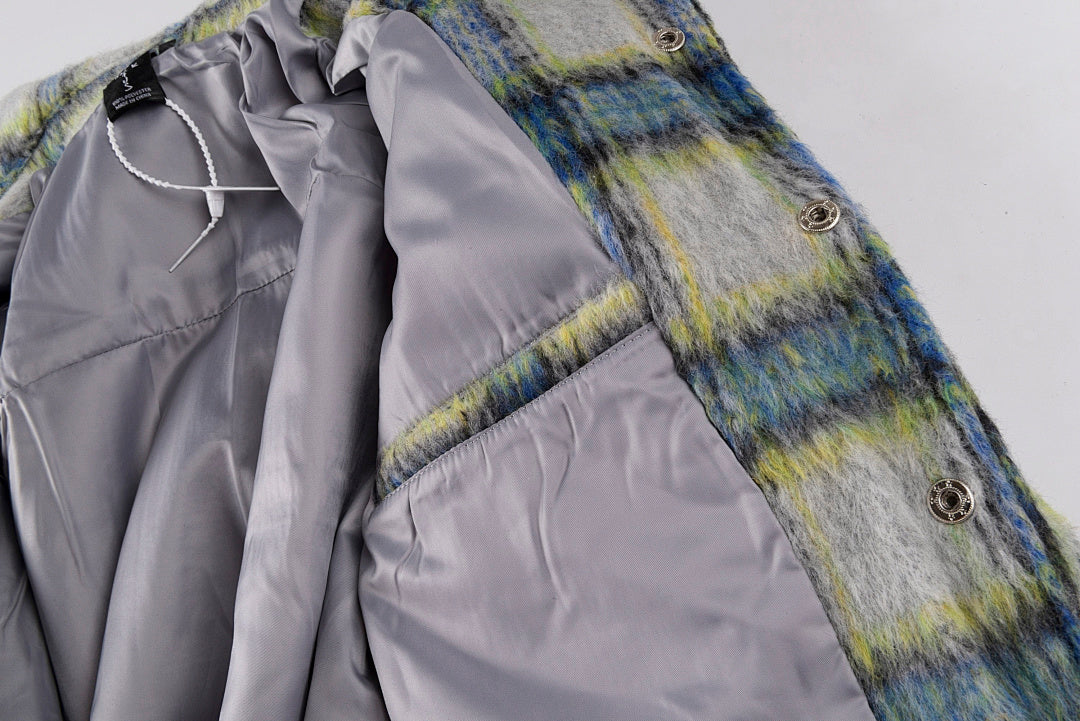 Travis Scott Cactus Jack Graphic Plaid Wool Shirt Jacket - Gray Yellow Plaid - product image 5