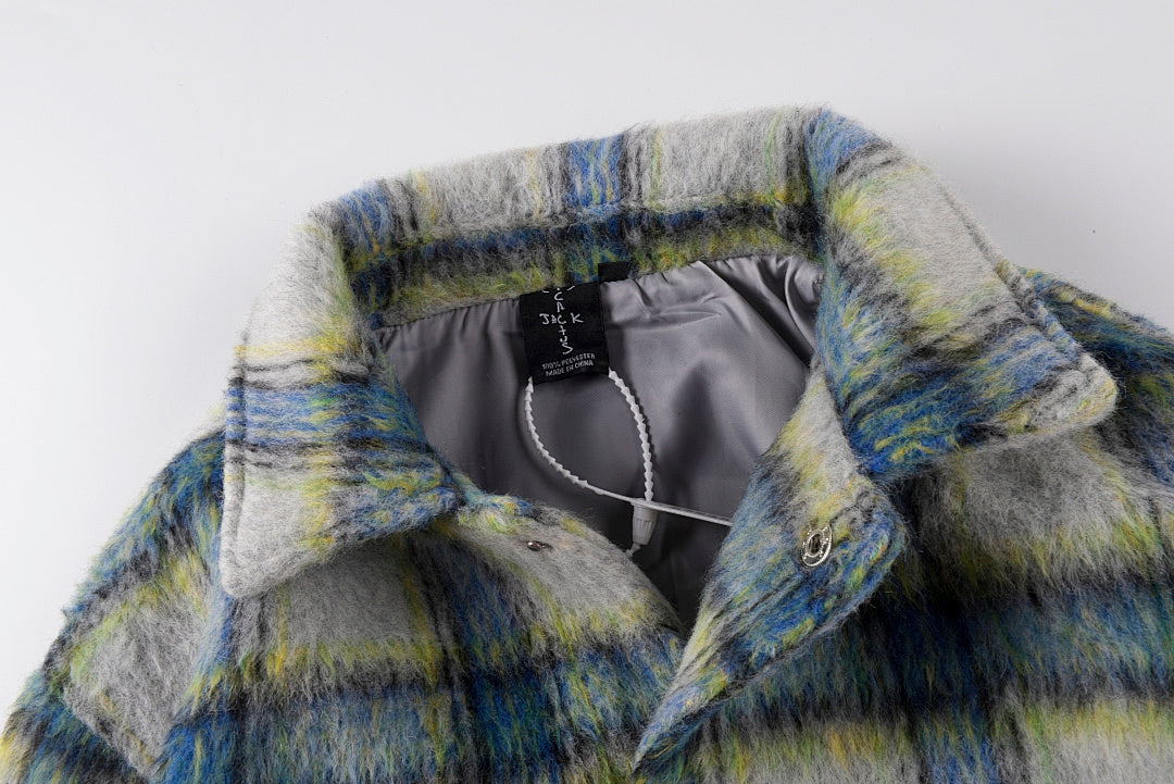 Travis Scott Cactus Jack Graphic Plaid Wool Shirt Jacket - Gray Yellow Plaid - product image 4