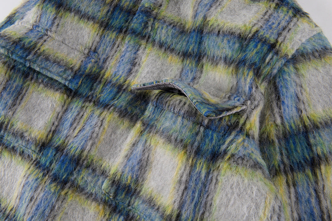 Travis Scott Cactus Jack Graphic Plaid Wool Shirt Jacket - Gray Yellow Plaid - product image 3