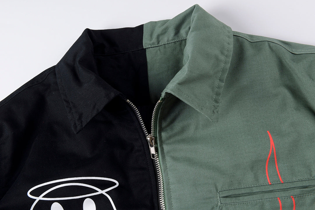 Travis Scott Evil Flame On Yin-Yang Color-Block Zip Jacket - Green Black - product image 6