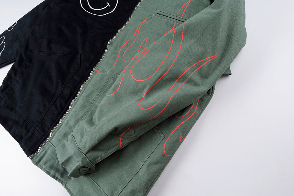 Travis Scott Evil Flame On Yin-Yang Color-Block Zip Jacket - Green Black - product image 8