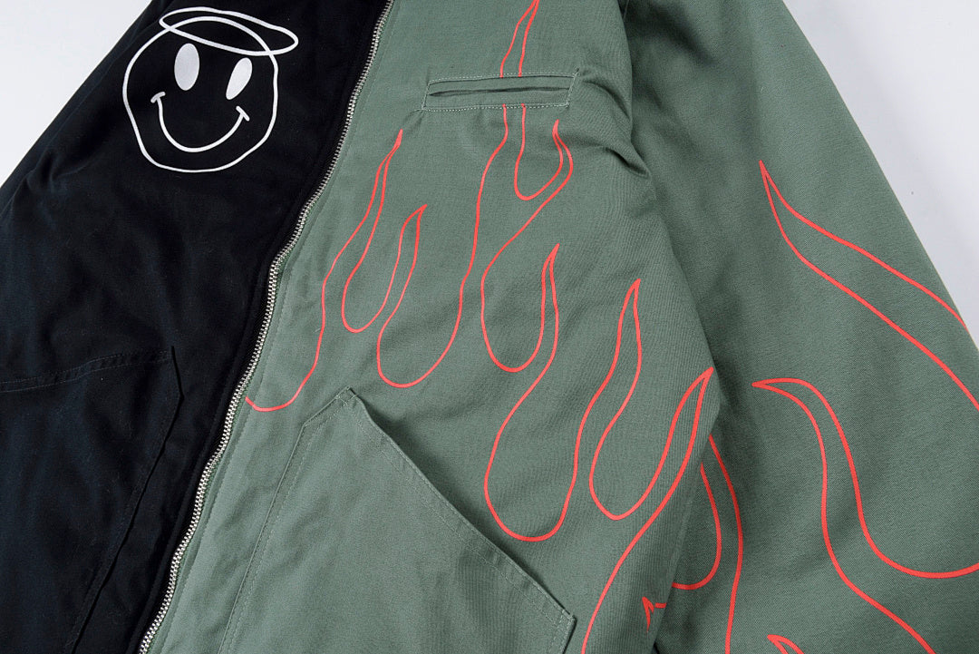 Travis Scott Evil Flame On Yin-Yang Color-Block Zip Jacket - Green Black - product image 11