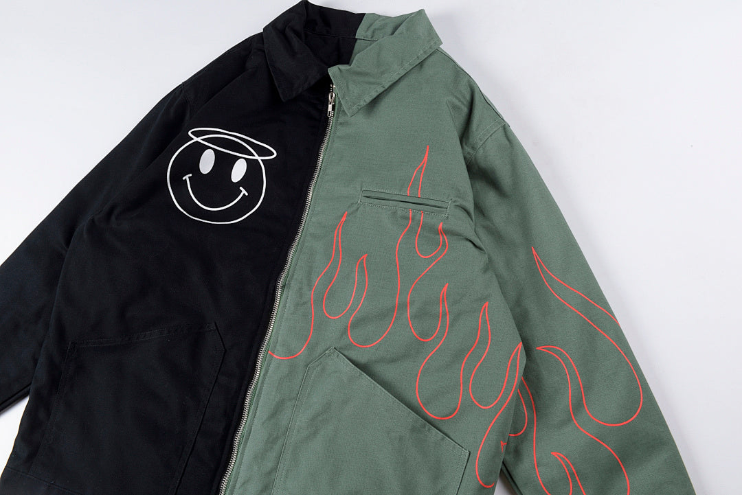 Travis Scott Evil Flame On Yin-Yang Color-Block Zip Jacket - Green Black - product image 12