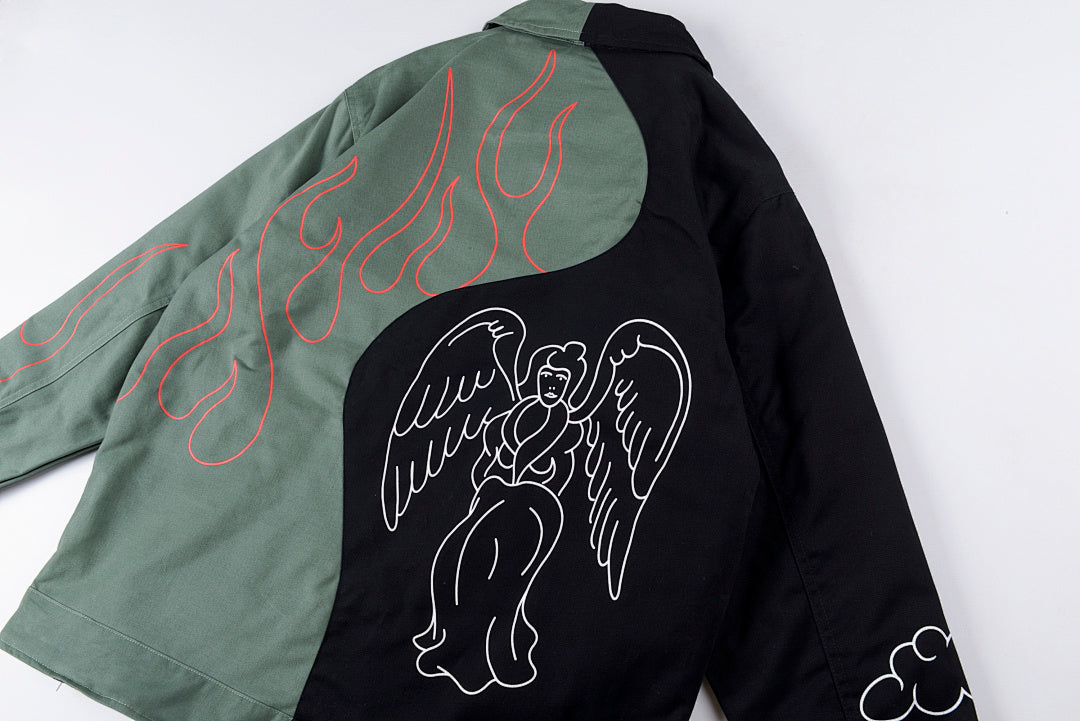 Travis Scott Evil Flame On Yin-Yang Color-Block Zip Jacket - Green Black - product image 16