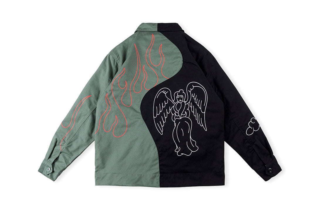 Travis Scott Evil Flame On Yin-Yang Color-Block Zip Jacket - Green Black - product image 2