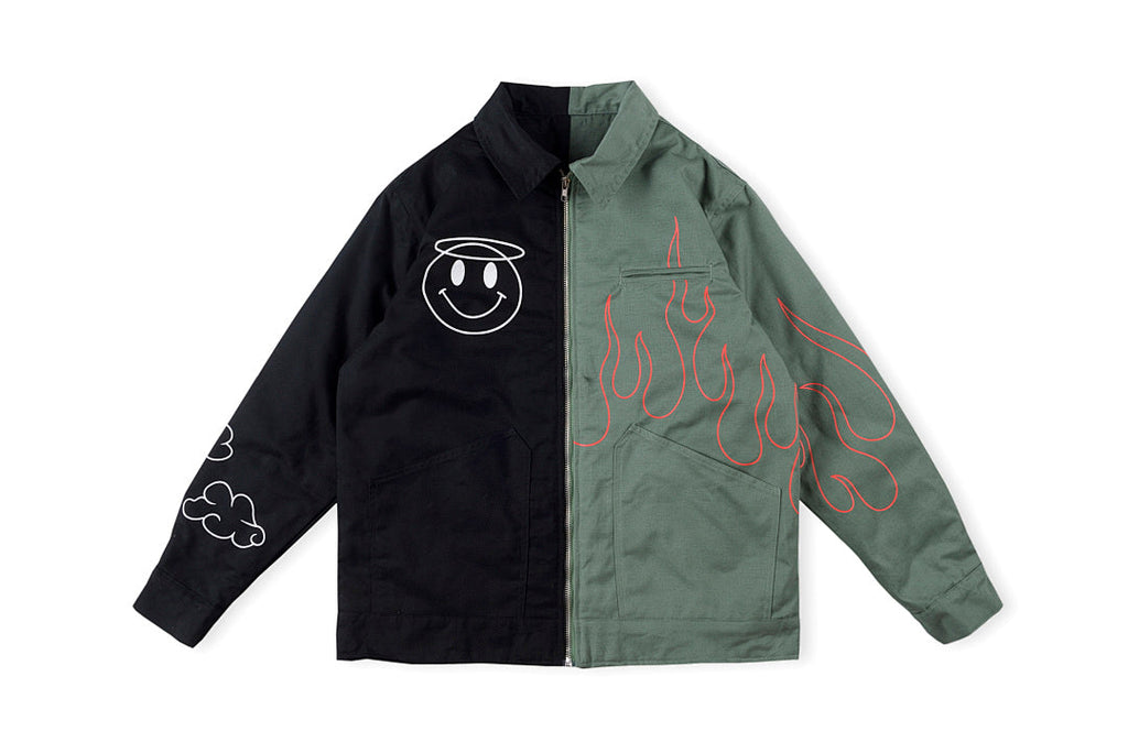 Travis Scott Evil Flame On Yin-Yang Color-Block Zip Jacket - Green Black - product image 1