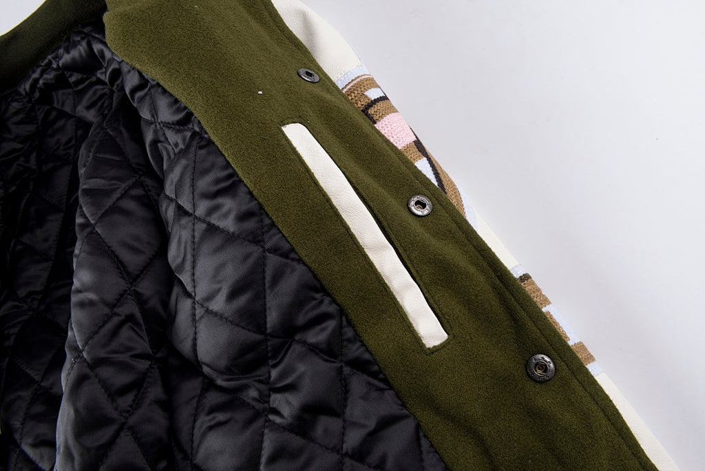 Chair Full-Embroidery Wool-Blend Varsity Jacket - Olive / White - product image 4