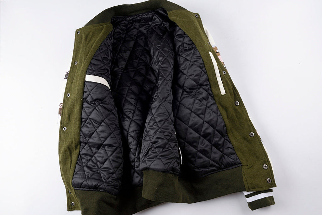 Chair Full-Embroidery Wool-Blend Varsity Jacket - Olive / White - product image 5