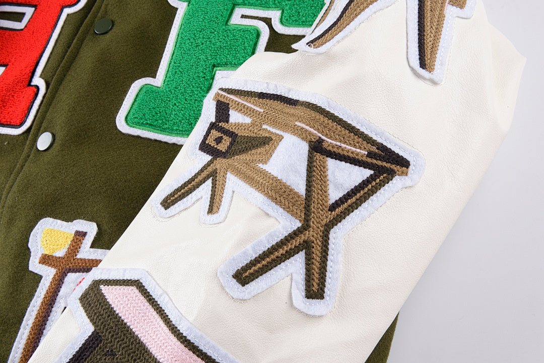 Chair Full-Embroidery Wool-Blend Varsity Jacket - Olive / White - product image 7