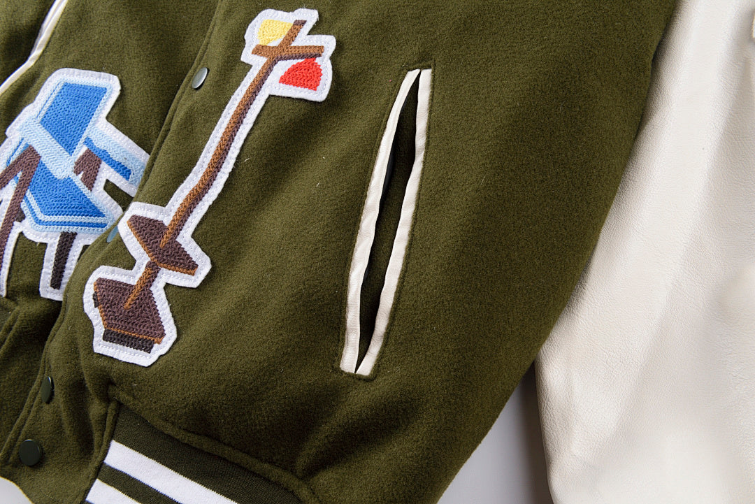 Chair Full-Embroidery Wool-Blend Varsity Jacket - Olive / White - product image 9