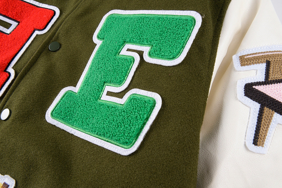 Chair Full-Embroidery Wool-Blend Varsity Jacket - Olive / White - product image 10