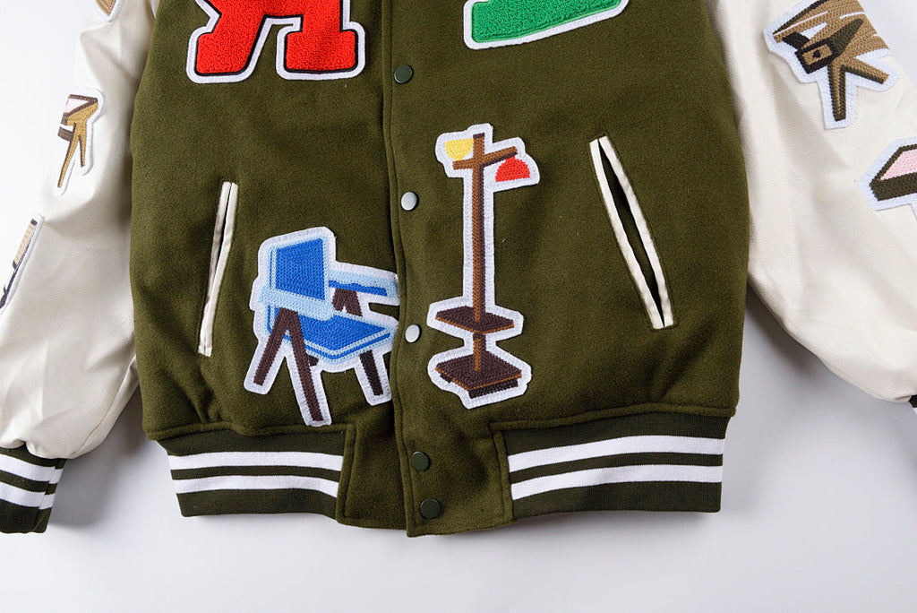 Chair Full-Embroidery Wool-Blend Varsity Jacket - Olive / White - product image 11