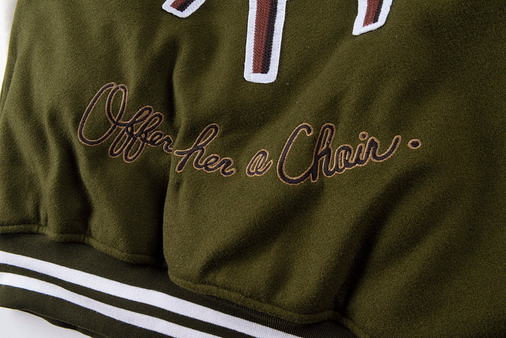 Chair Full-Embroidery Wool-Blend Varsity Jacket - Olive / White - product image 13