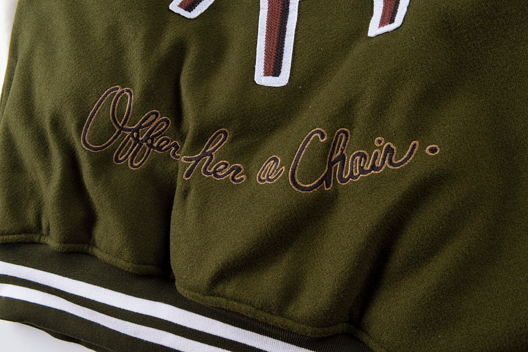 Chair Full-Embroidery Wool-Blend Varsity Jacket - Olive / White - product image 13
