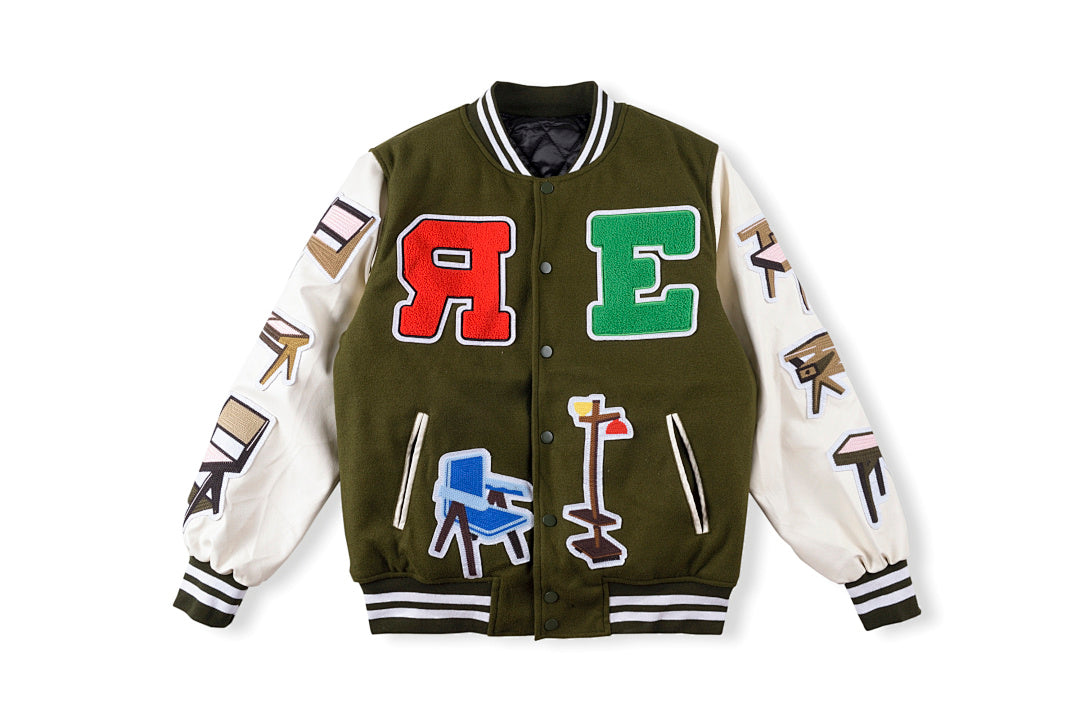 Chair Full-Embroidery Wool-Blend Varsity Jacket - Olive / White - product image 1