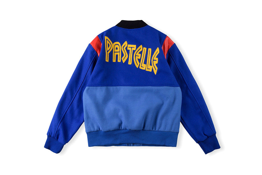 Kanye West Pastelle Color-Block Varsity Jacket - Blue