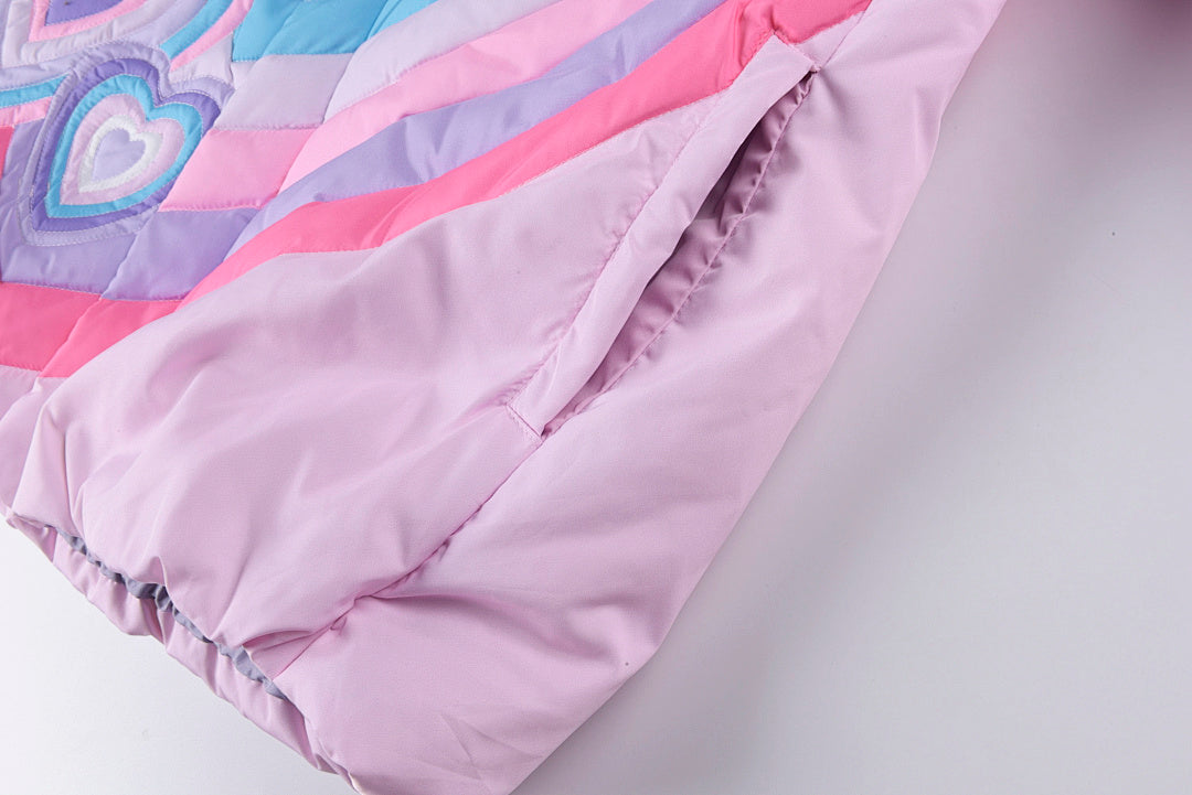 Heart-Quilted Color-Block Fluffy Puffer Jacket - Purple Pink - product image 5