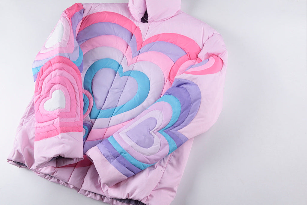 Heart-Quilted Color-Block Fluffy Puffer Jacket - Purple Pink - product image 7