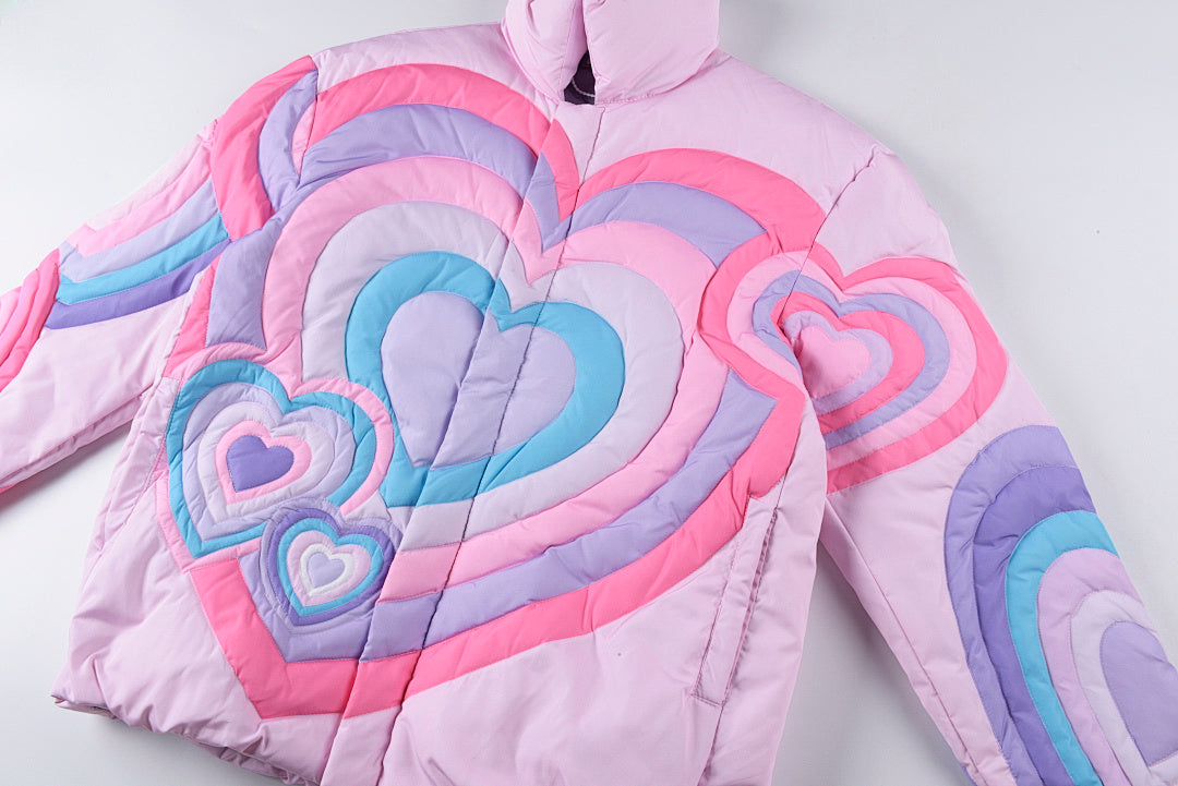 Heart-Quilted Color-Block Fluffy Puffer Jacket - Purple Pink - product image 8