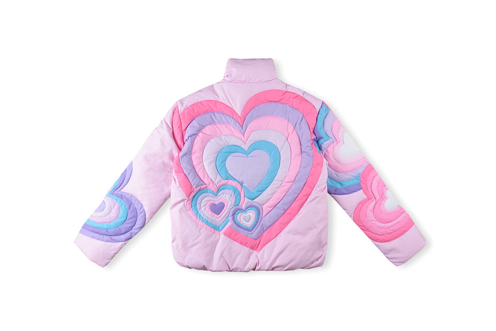 Heart-Quilted Color-Block Fluffy Puffer Jacket - Purple Pink - product image 2