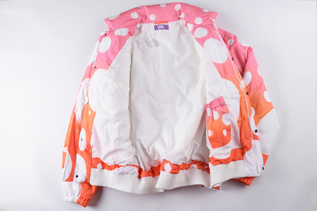 Justin Bieber-Inspired Gradient Polka Dot Quilted Fluffy Puffer Jacket - Orange / Pink - product image 4