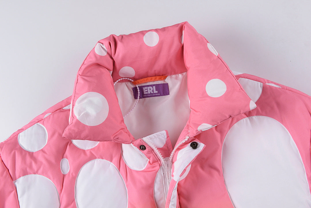 Justin Bieber-Inspired Gradient Polka Dot Quilted Fluffy Puffer Jacket - Orange / Pink - product image 7