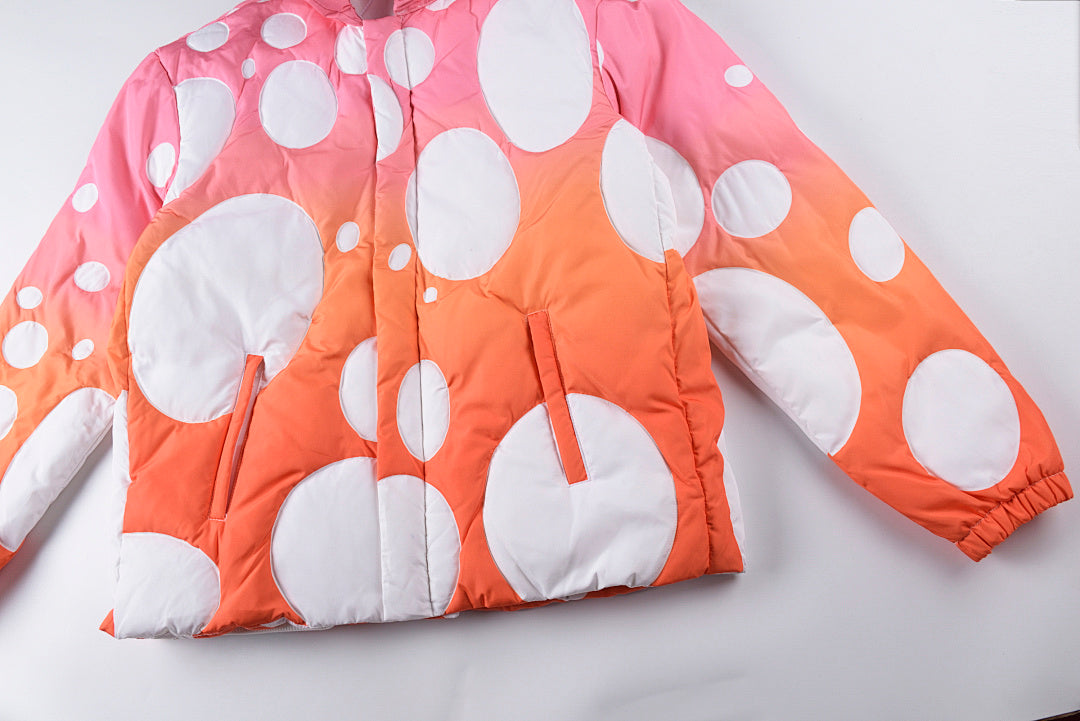 Justin Bieber-Inspired Gradient Polka Dot Quilted Fluffy Puffer Jacket - Orange / Pink - product image 8