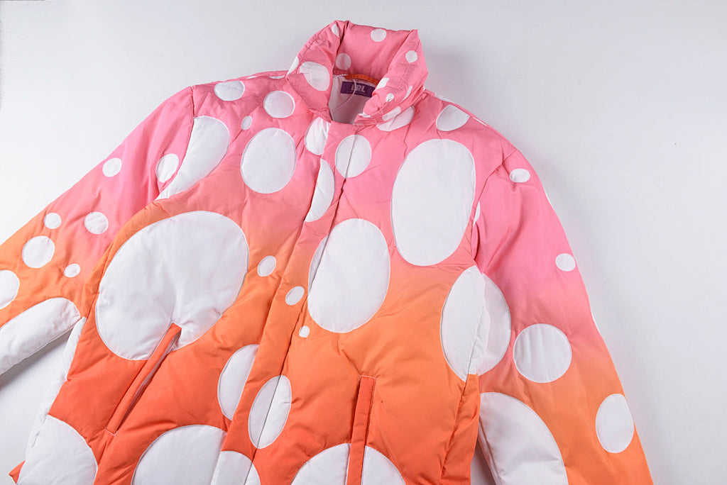 Justin Bieber-Inspired Gradient Polka Dot Quilted Fluffy Puffer Jacket - Orange / Pink - product image 9