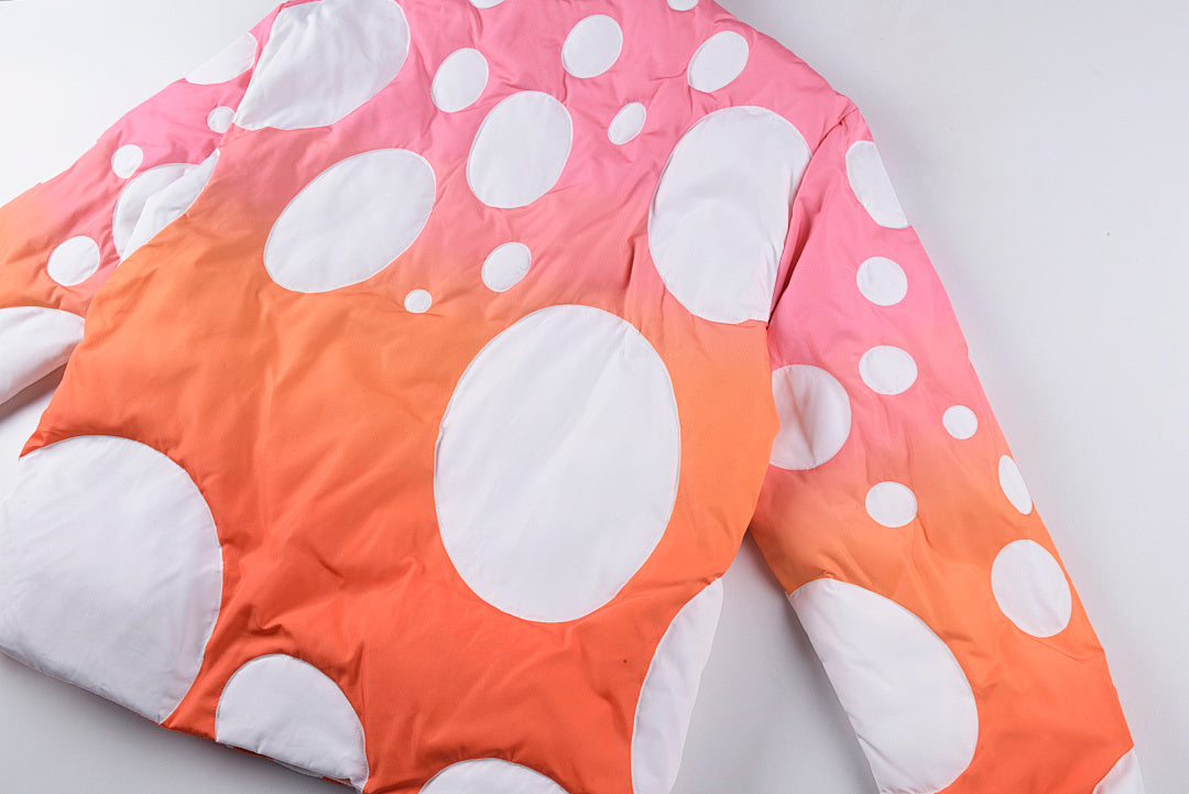 Justin Bieber-Inspired Gradient Polka Dot Quilted Fluffy Puffer Jacket - Orange / Pink - product image 11