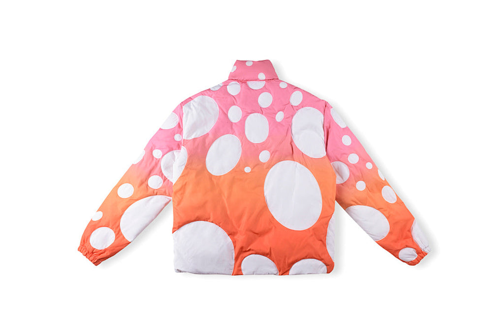 Justin Bieber-Inspired Gradient Polka Dot Quilted Fluffy Puffer Jacket - Orange / Pink - product image 2