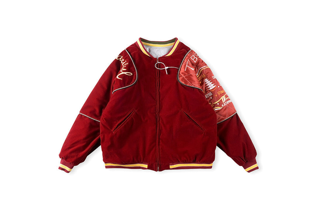 Kapital 22AW Velvet Flight Bomber Jacket - Gray / Burgundy - product image 1