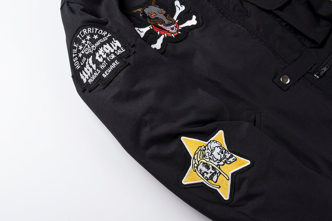 Tuff Crowd Cartoon Dog Head Embroidered Multi-Pocket Zip Jacket - Black - product image 6