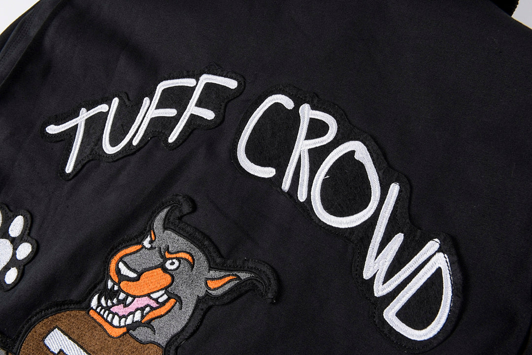 Tuff Crowd Cartoon Dog Head Embroidered Multi-Pocket Zip Jacket - Black - product image 12