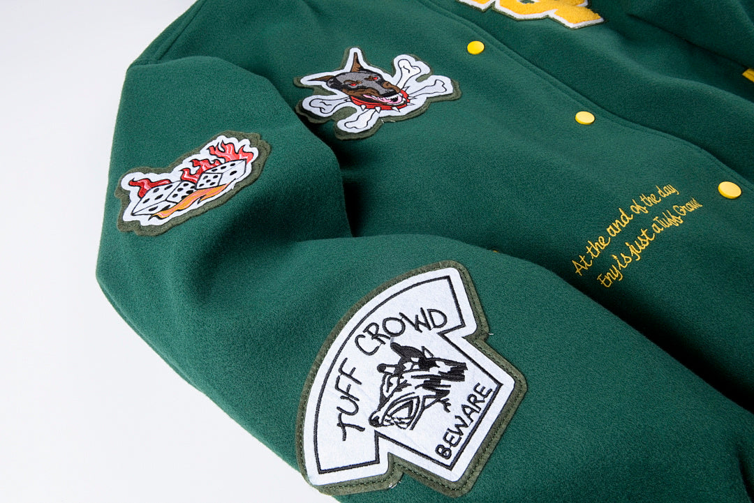 Tuff Crowd Cartoon Dog Head Embroidered Multi-Pocket Hooded Varsity Jacket - Green - product image 8