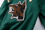 Tuff Crowd Cartoon Dog Head Embroidered Multi-Pocket Hooded Varsity Jacket - Green - product image 12