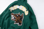 Tuff Crowd Cartoon Dog Head Embroidered Multi-Pocket Hooded Varsity Jacket - Green - product image 13