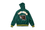 Tuff Crowd Cartoon Dog Head Embroidered Multi-Pocket Hooded Varsity Jacket - Green - product image 2