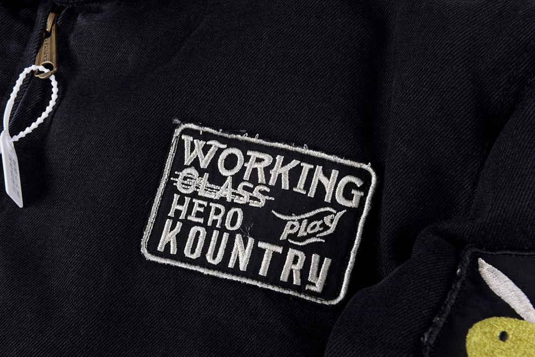 Kapital Kountry Smiley Embroidered Washed Denim Jacket with Removable Liner - Black - product image 6