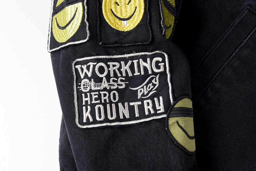 Kapital Kountry Smiley Embroidered Washed Denim Jacket with Removable Liner - Black - product image 7