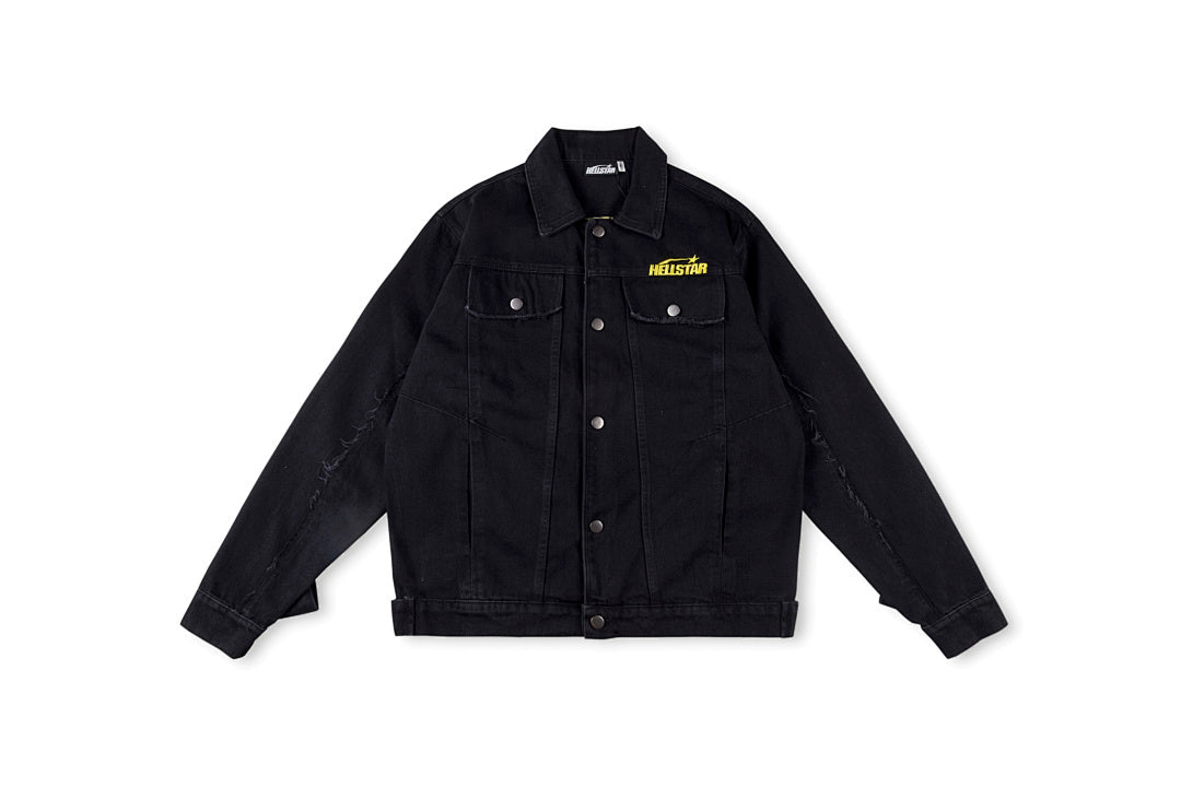 Hellstar Studios Buff Heavy-Craft Washed Embroidered Denim Jacket - Black - product image 1
