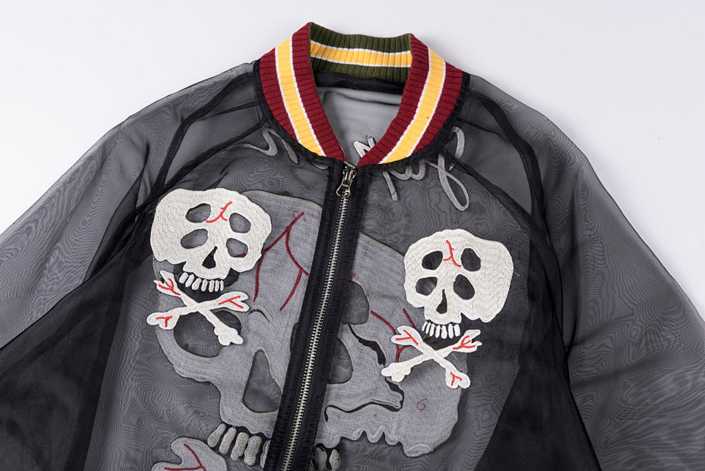 Kapital Semi-Sheer Silk Skull Embroidered Uv-Protective Jacket - Black - product image 5