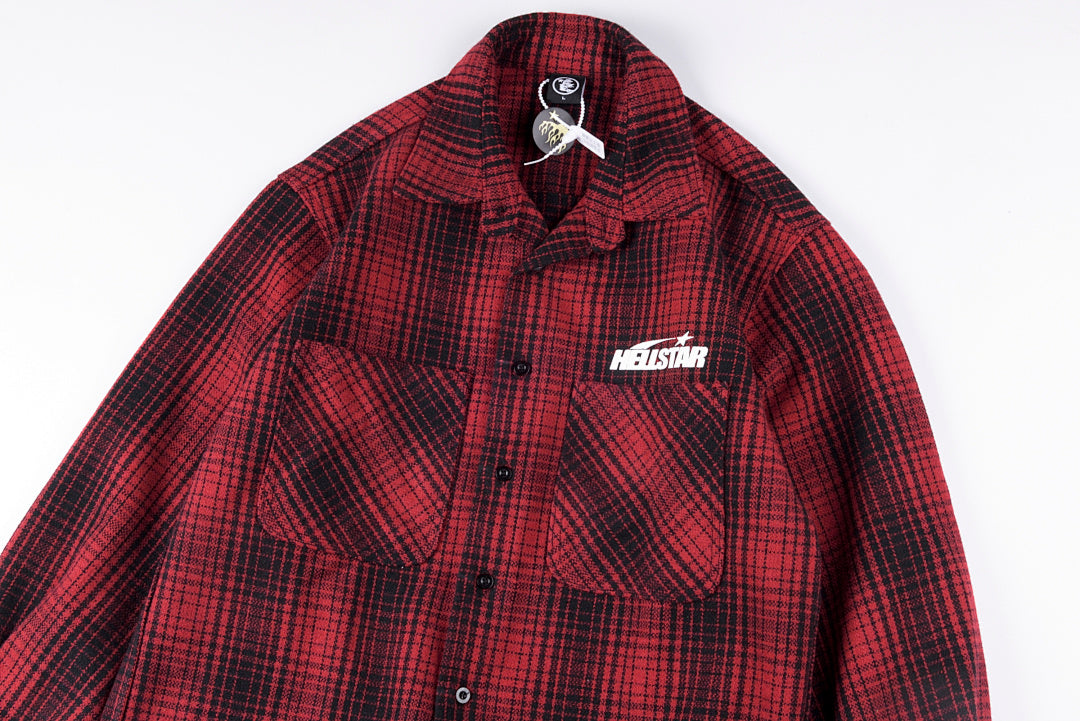 Hellstar Studios Graphic Wool-Blend Plaid Shirt Jacket - Burgundy Plaid / Navy Plaid / Green Plaid - product image 8